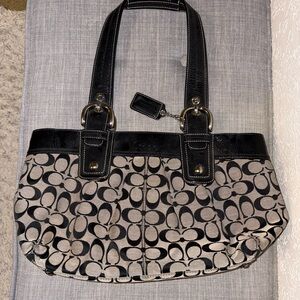 Coach Black and Tan Signature Shoulder Bag